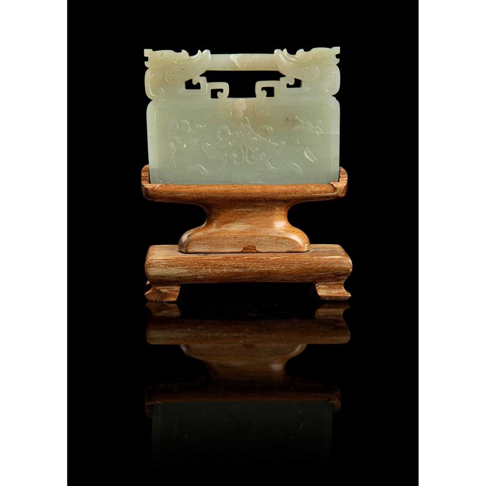 Appraisal: CELADON JADE 'LONGEVITY LOCK' PLAQUE QING DYNASTY TH CENTURY in