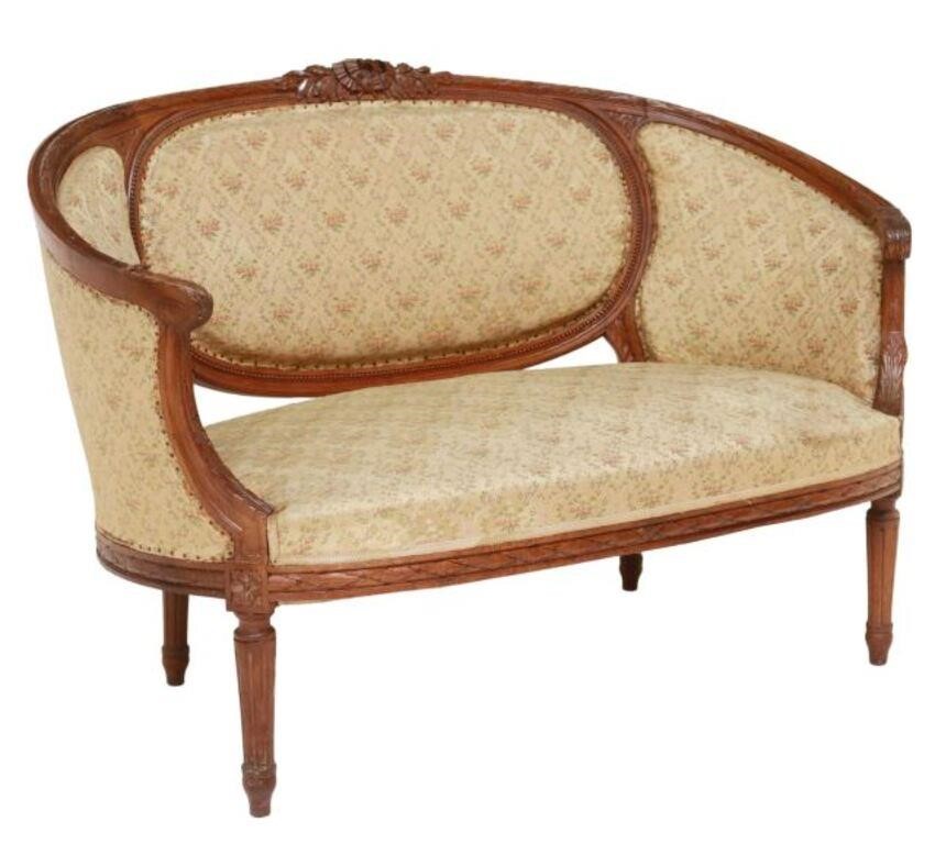 Appraisal: French Louis XVI style walnut salon settee sofa early th