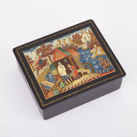 Appraisal: Russian Lacquer Box Mstera th century decorated with folk lore