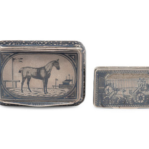 Appraisal: Two Continental Niello Silver Snuff Boxes Marks of I Kudryavtsev