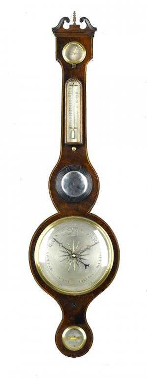 Appraisal: A GEORGE IV MAHOGANY AND LINE INLAID BAROMETER with silvered