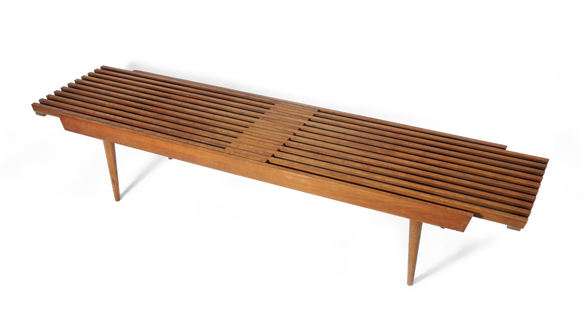 Appraisal: MID CENTURY SLAT BENCH Made in Yugoslavia '' h x