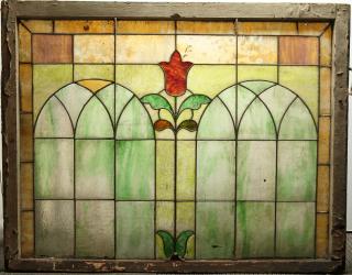 Appraisal: Antique Leaded Stained Beveled Glass Window Combining English muffle dichroic