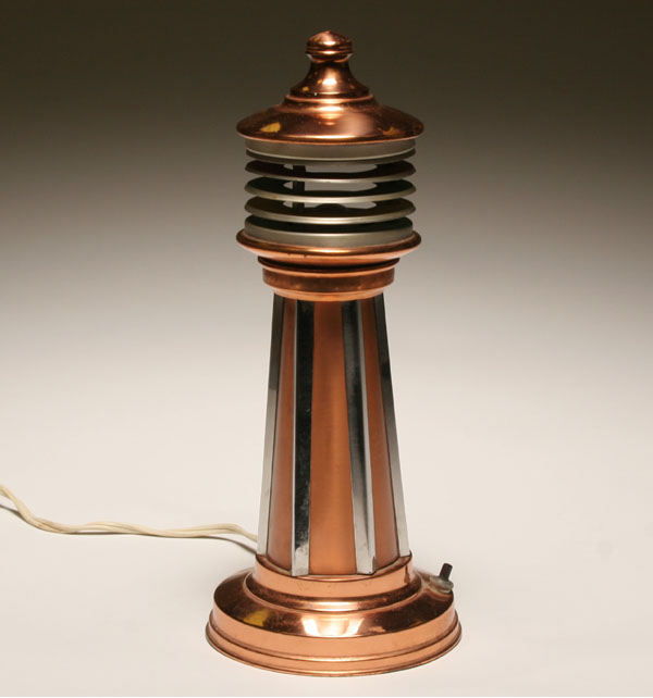 Appraisal: Deco copper and chrome lighthouse table lamp H good condition