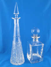 Appraisal: A tall conical cut glass decanter together with a square