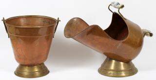 Appraisal: COPPER FIREPLACE SCUTTLE AND BUCKET COPPER FIREPLACE SCUTTLE AND BUCKET