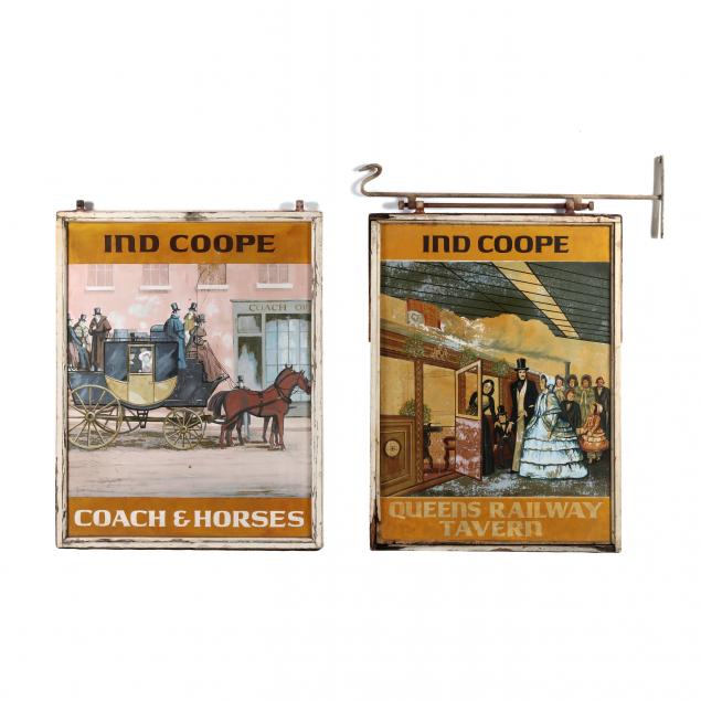 Appraisal: PAIR OF VINTAGE ENGLISH DOUBLE-SIDED PUB SIGNS Second half th