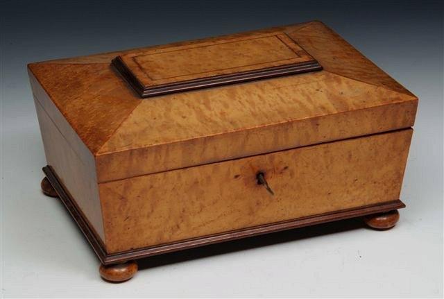 Appraisal: A TH CENTURY BIRDS EYE MAPLE RECTANGULAR SEWING BOX the