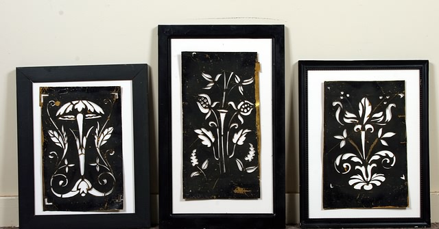 Appraisal: Three floral stain glass stencils brass x x and x