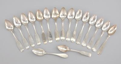 Appraisal: A Collection of Seventeen Antique Coin Silver Spoons Measuring approx