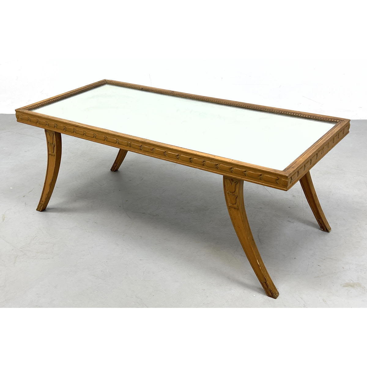 Appraisal: Decorative Mirror Top Coffee Table with Carved Wood Frame Dimensions