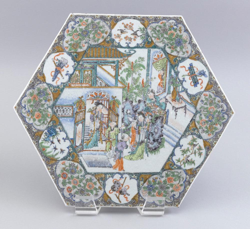 Appraisal: HEXAGONAL CHINESE EXPORT PORCELAIN PLAQUE CIRCA X HEXAGONAL CHINESE EXPORT