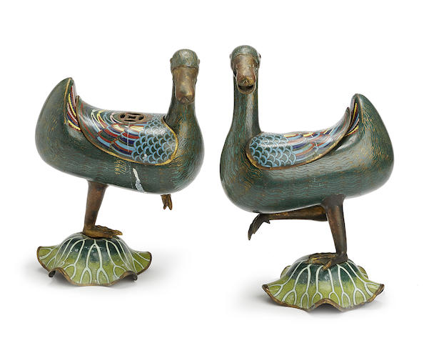 Appraisal: A pair of Chinese cloisonne censers in the form of