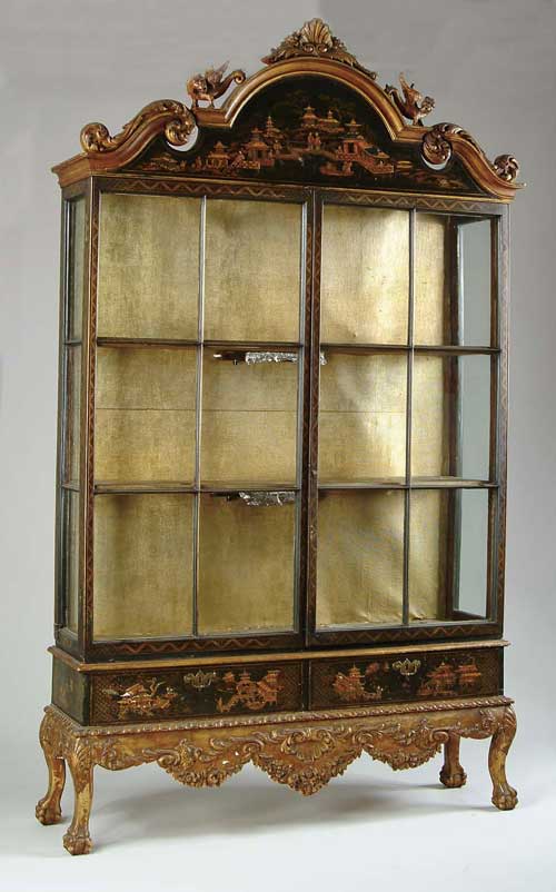 Appraisal: OUTSTANDING JAPANNED TWO PART GLASS FRONT CABINET th th Century