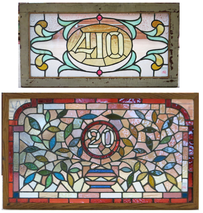 Appraisal: TWO STAINED AND LEADED GLASS ADDRESS TRANSOM WINDOWS X no