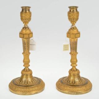 Appraisal: Nice pair Louis XVI gilt bronze candlesticks th th c