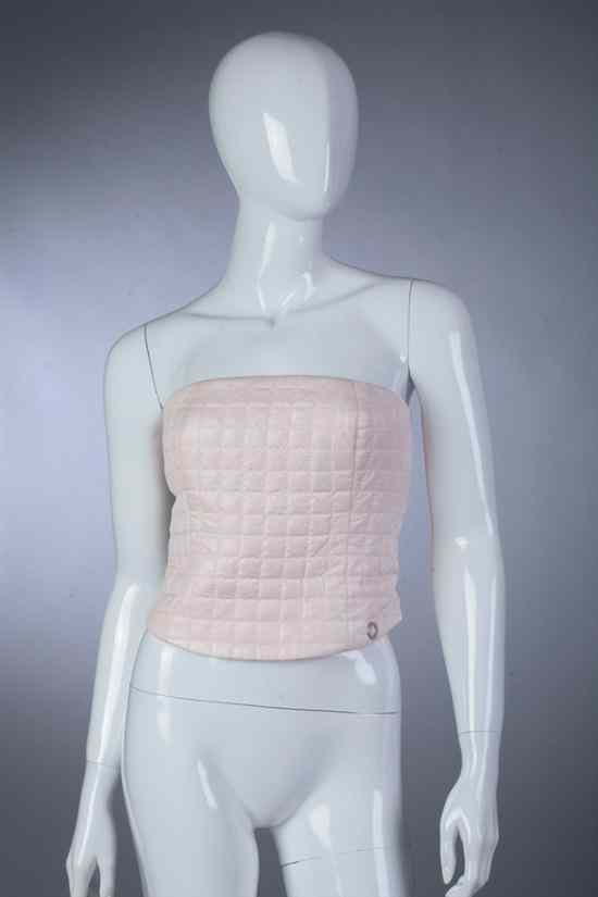 Appraisal: CHANEL PINK QUILTED BUSTIER size Chanel Identification label