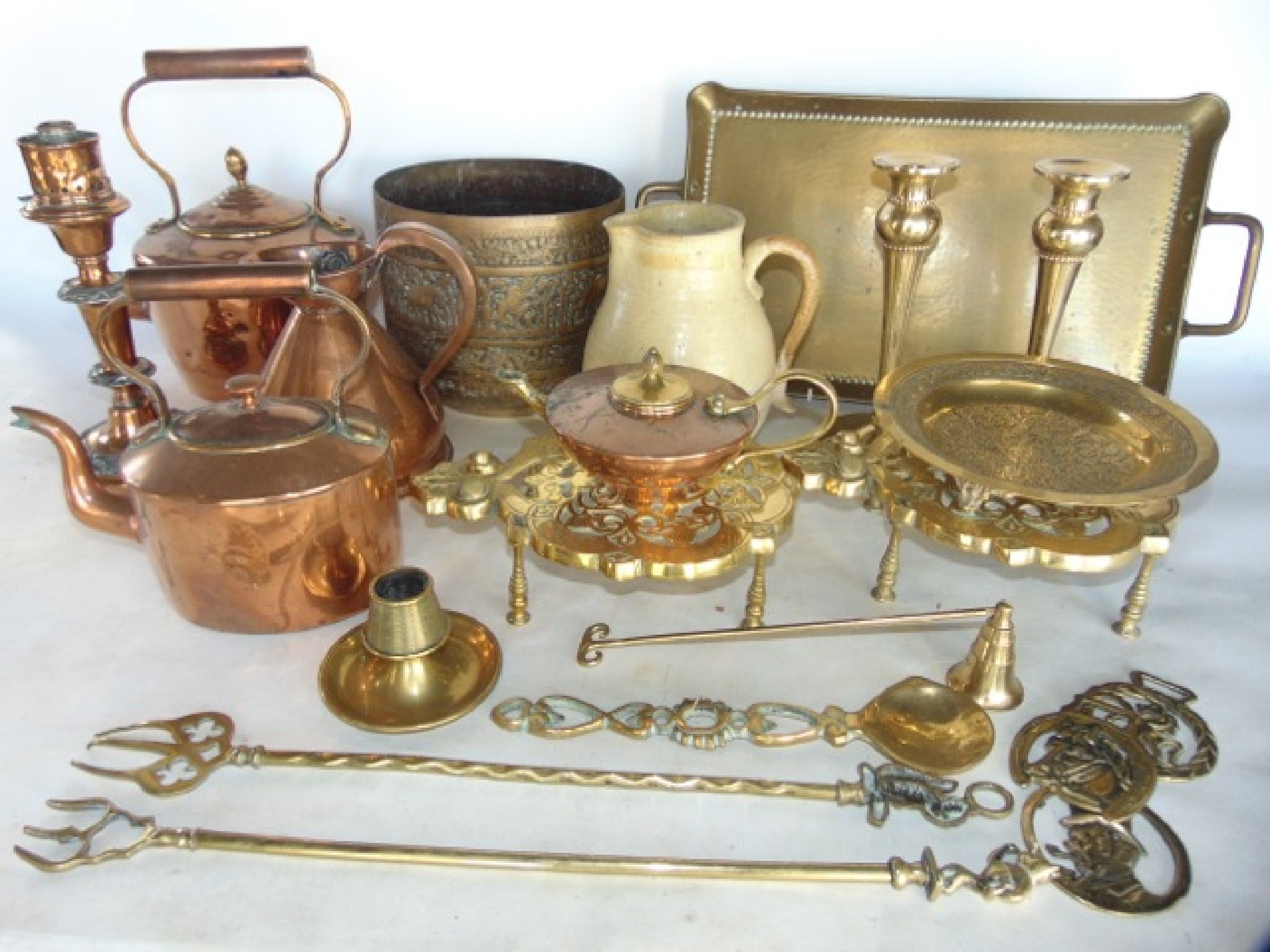 Appraisal: A collection of antique metal wares to include two Victorian