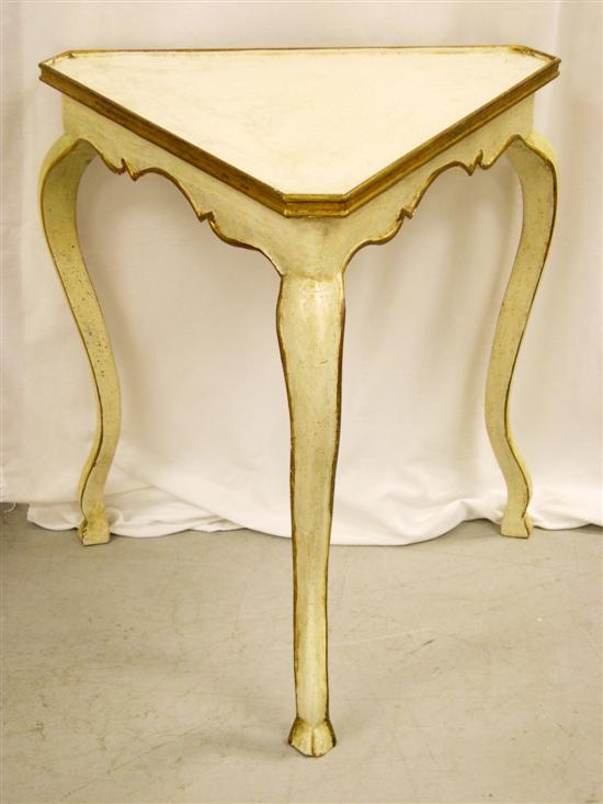 Appraisal: th C Italian Cream triangular painted table with cut corners