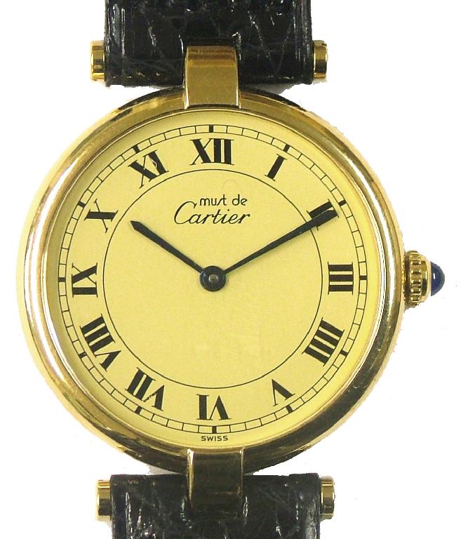 Appraisal: must de Cartier silver gilt gentleman's dress wristwatch the circular