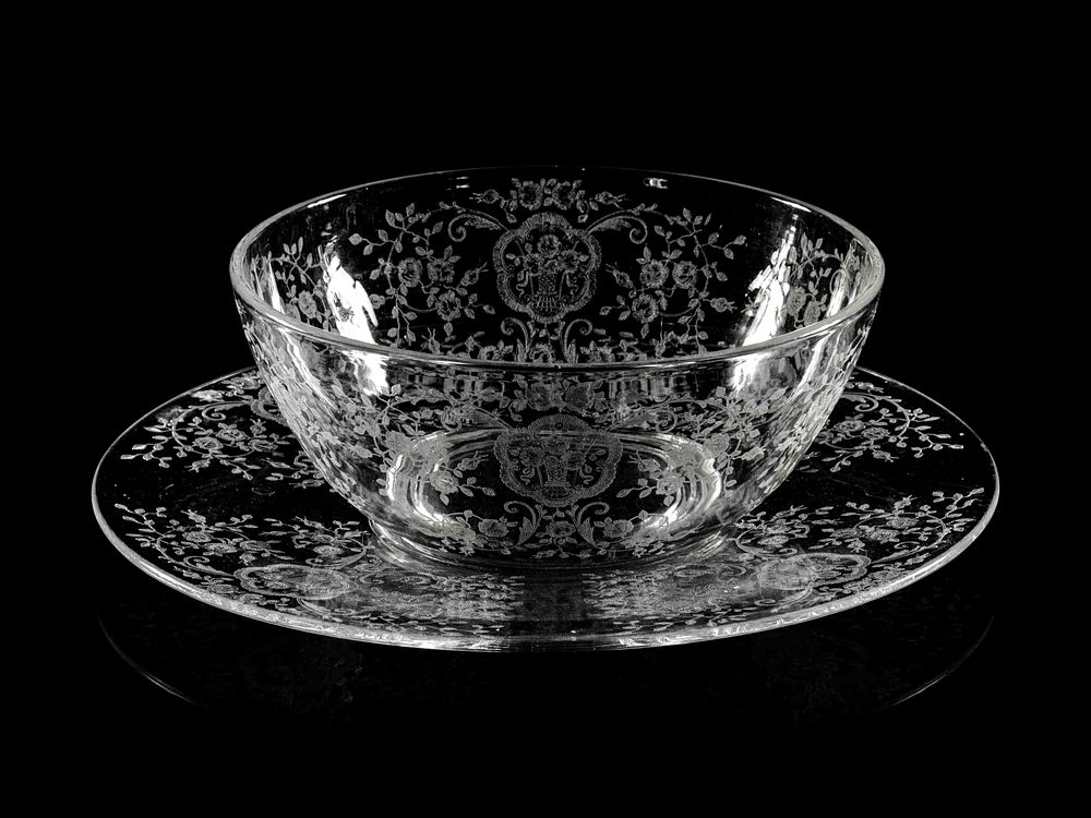 Appraisal: An Etched Glass Serving Bowl and Platter An Etched Glass