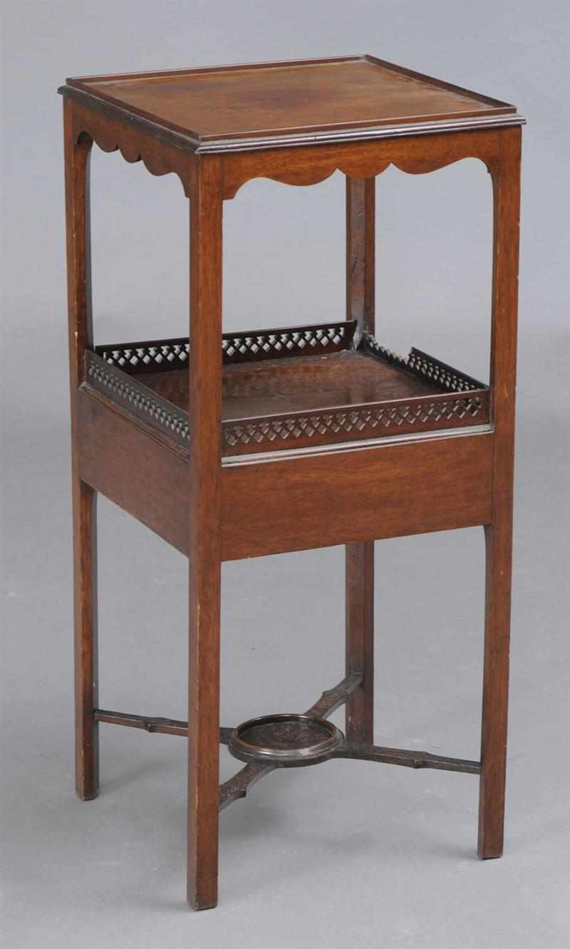 Appraisal: GEORGE III MAHOGANY WASH STAND The square top on canted