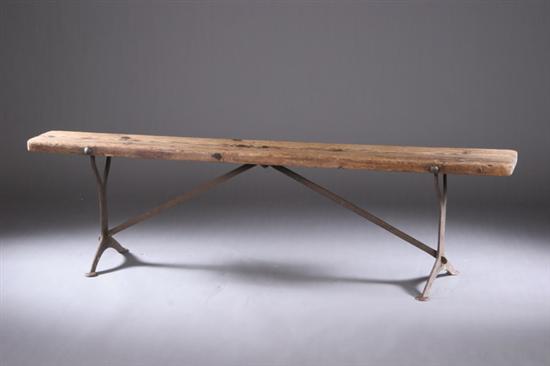 Appraisal: RUSTIC PINE AND WROUGHT-IRON GARDEN BENCH late th early th