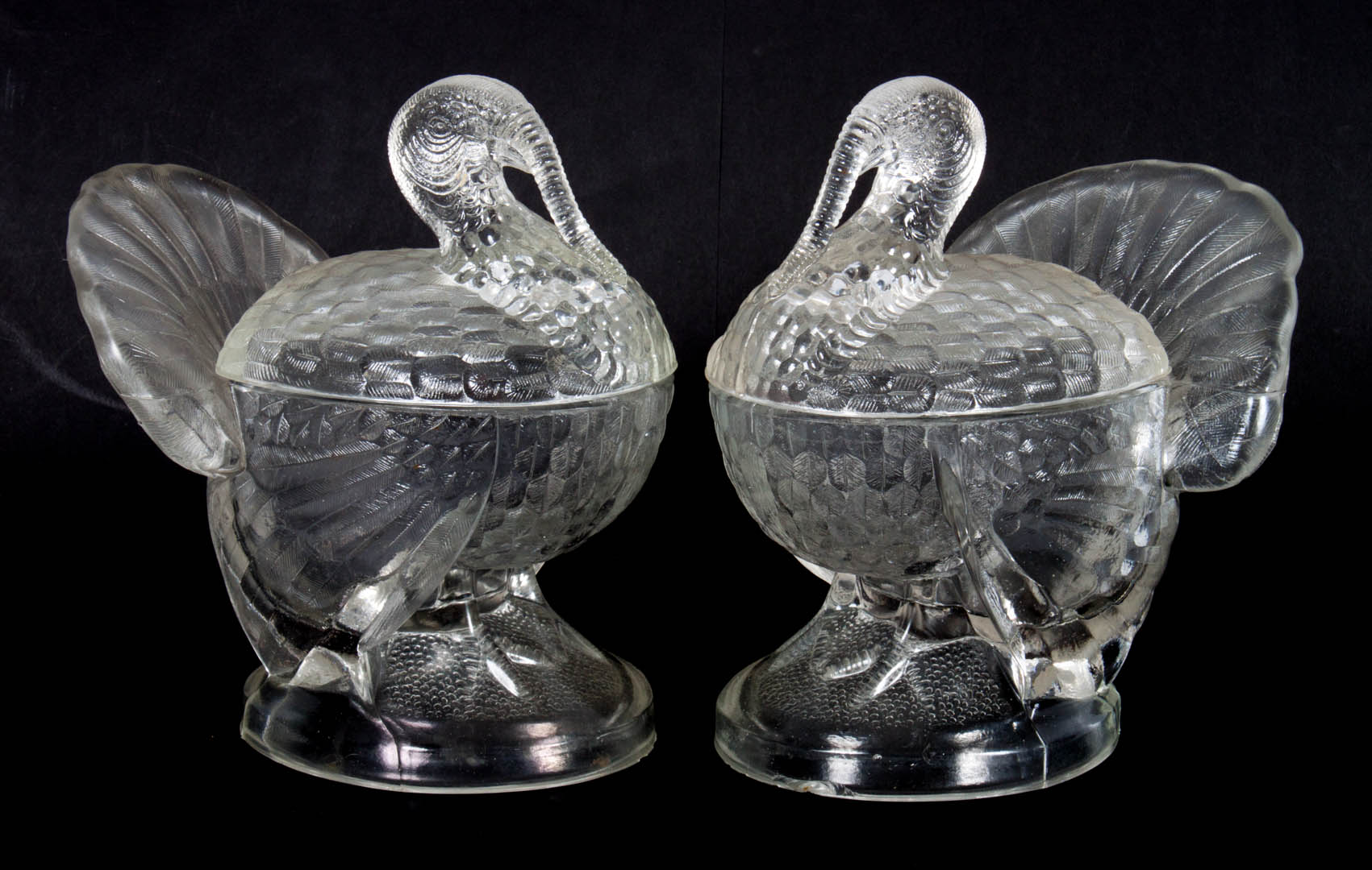 Appraisal: Pair of American glass turkey candy containers late th century