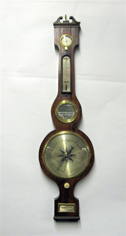 Appraisal: English rosewood wall barometer th century Of banjo form with