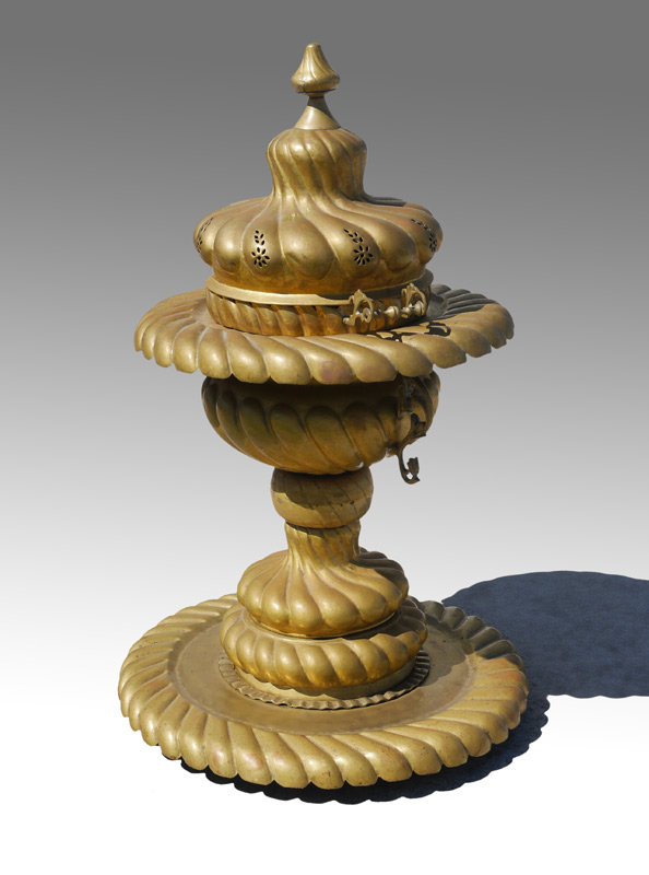 Appraisal: TURKISH BRASS BRAZIER Embossed brass body pierced lid removable base