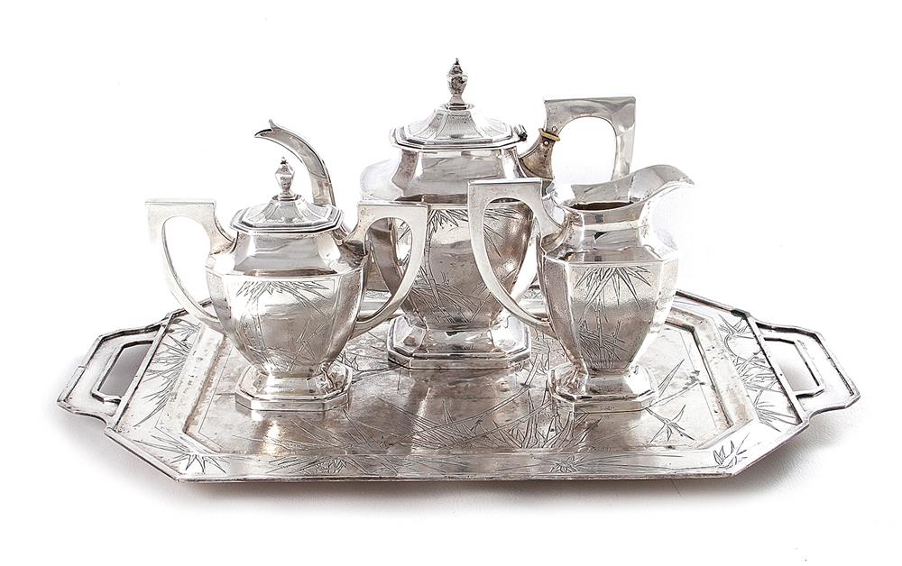 Appraisal: Chinese silver tea service with tray probably Hong Kong -