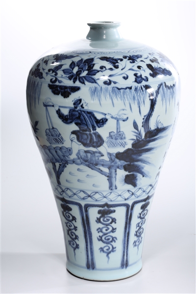 Appraisal: Tall Chinese blue and white porcelain Yuan-style meiping vase x