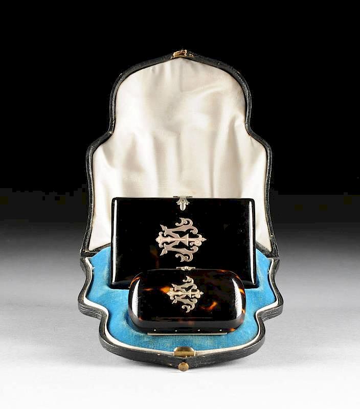 Appraisal: A CASED FRENCH FAUX TORTOISESHELL AND SILVERED METAL COIN PURSE