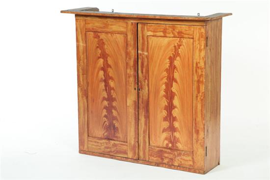 Appraisal: DECORATED HANGING CUPBOARD American th century pine and poplar Dovetailed