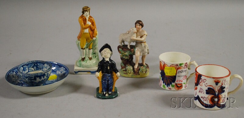 Appraisal: Seven Assorted English Pottery Items including three cottage figures two