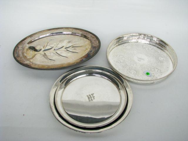 Appraisal: Four Sterling and Plate Serving Trays including Fisher '' diameter