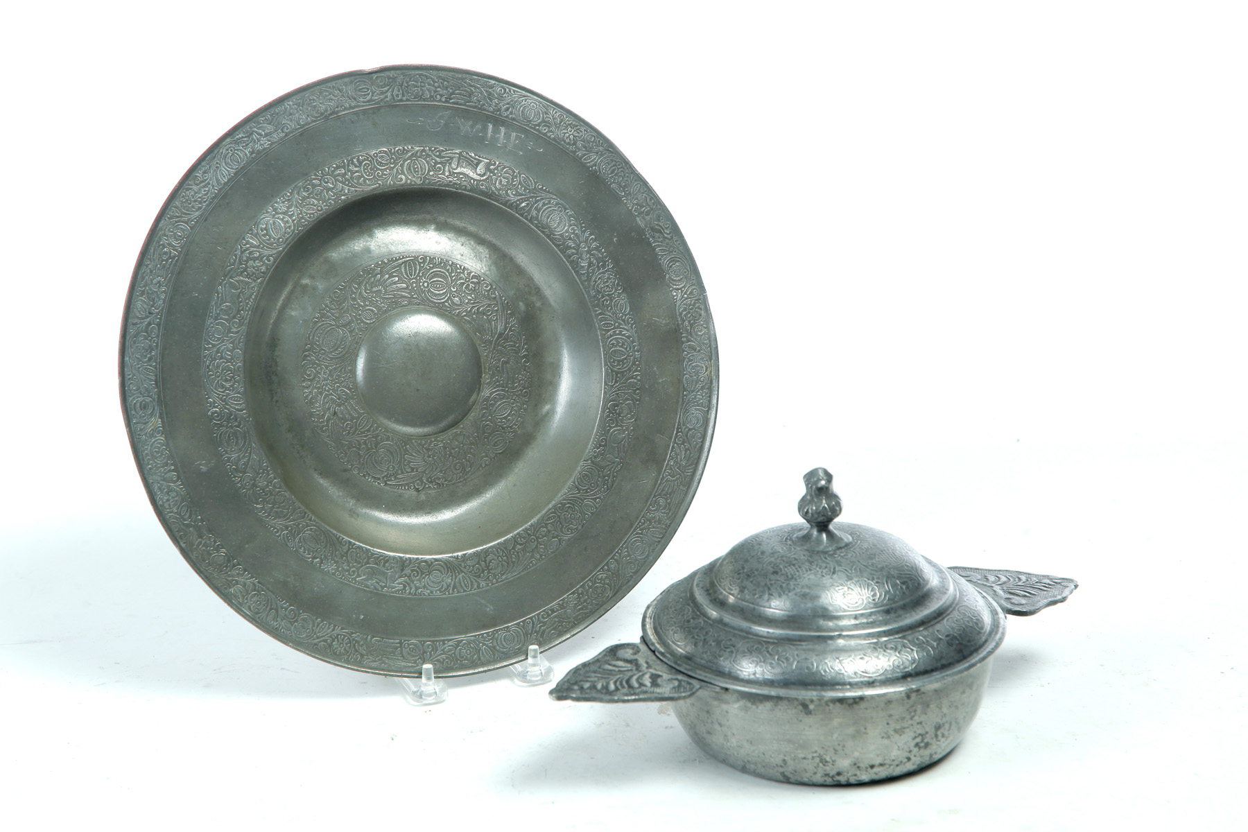 Appraisal: CONTINENTAL EMBOSSED PORRINGER AND DISH Probably th century French double