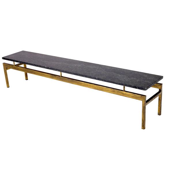 Appraisal: MODERN Elongated low table with green marble top on gilt