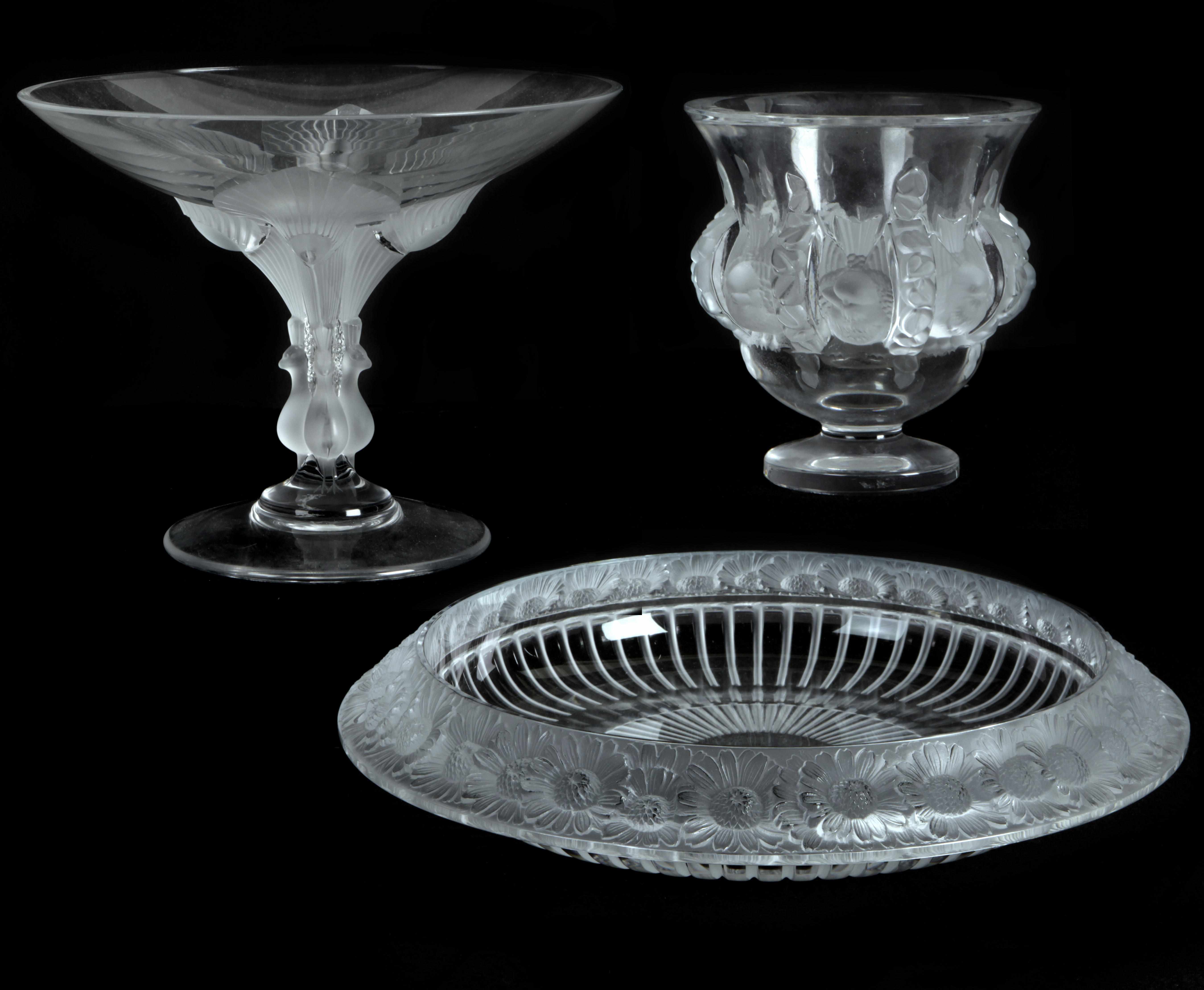 Appraisal: A group of three Lalique glass table articles Comprising a