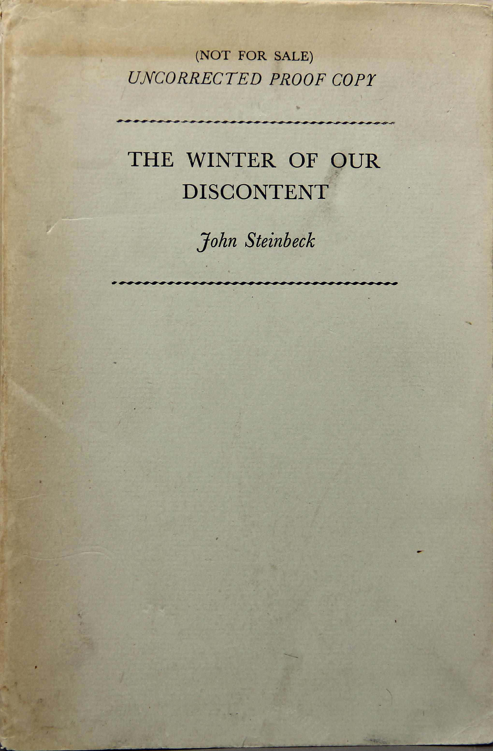 Appraisal: Property of Serendipity Books STEINBECK JOHN - The Winter of