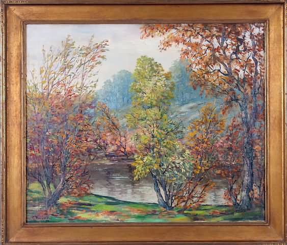 Appraisal: Autumn landscape by the stream oil on canvas x SLL