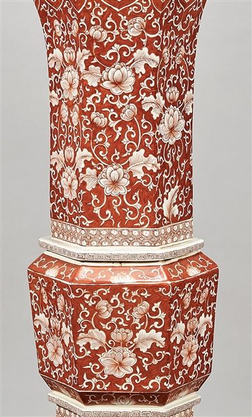 Appraisal: Tall Chinese red and white porcelain gu-form vase with lotus