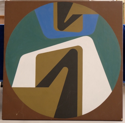 Appraisal: John Lancaster b 'Circle with Blue' oil on canvas signed