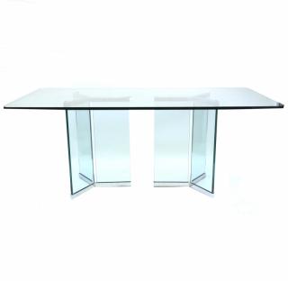 Appraisal: Modern Glass and Chrome Dining Table Double chrome pedestal base