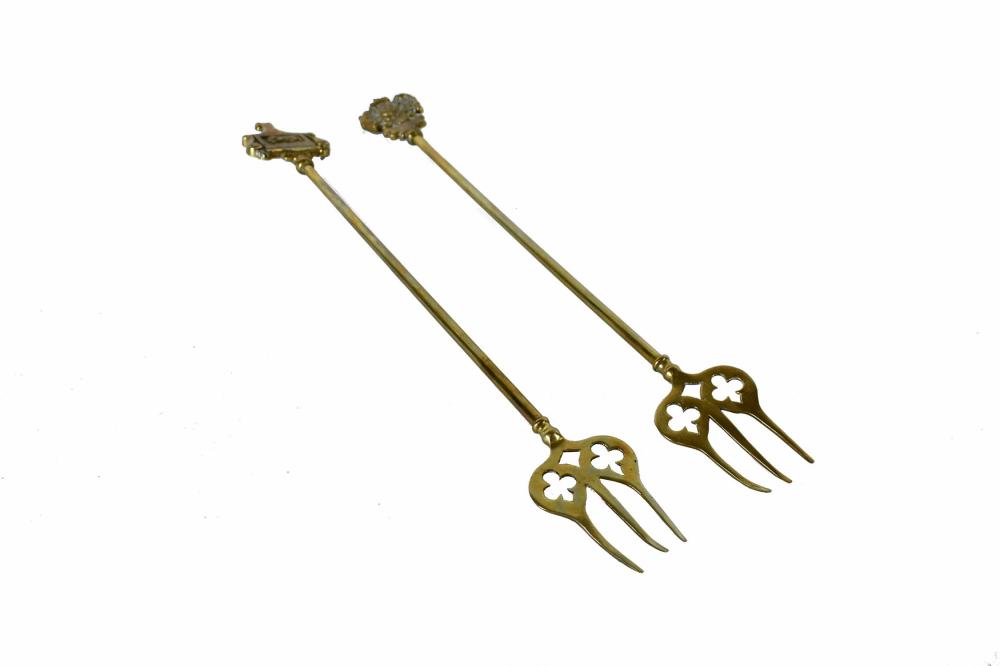 Appraisal: PAIR OF BRASS FIRE TOOLSCirca Marked indistinctly numbered inscribed in