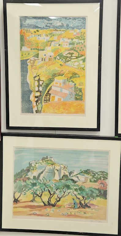 Appraisal: Four framed colored lithographs to include Yves Brayer - landscape