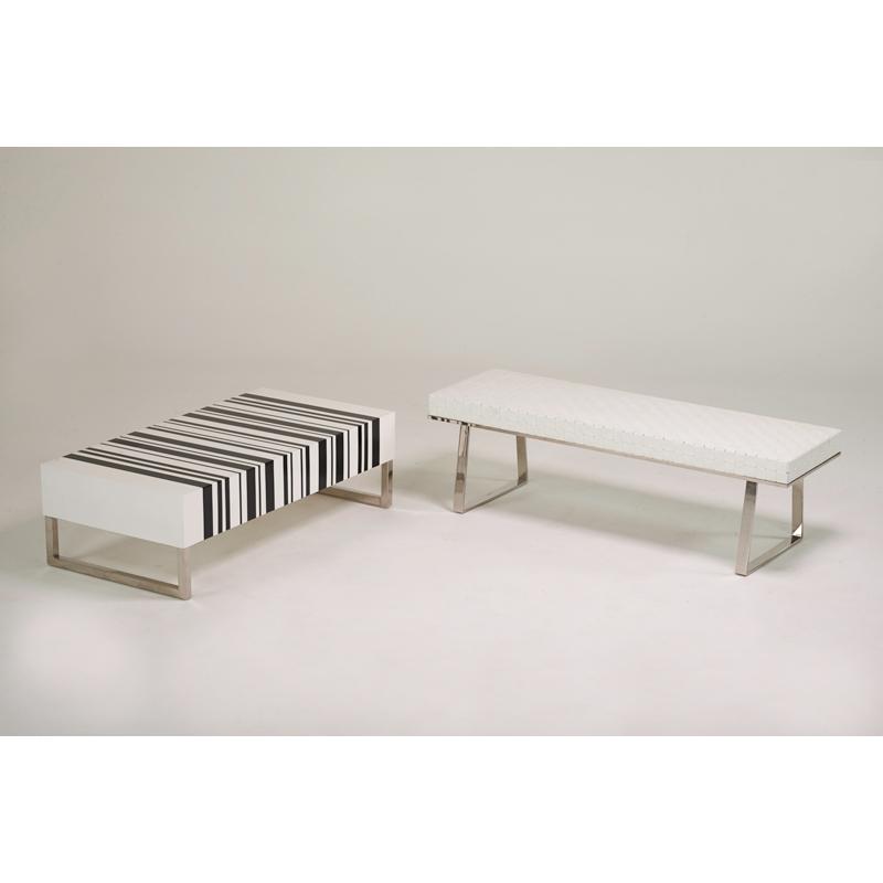 Appraisal: CONTEMPORARY Low table and bench s Chromed steel lacquered wood