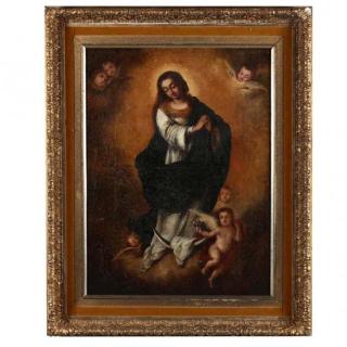 Appraisal: Spanish Colonial School Virgin of Guadalupe oil on canvas lined