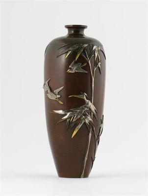 Appraisal: A Japanese bronze slender ovoid vase onlaid in silver and