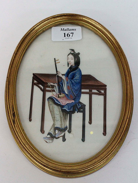 Appraisal: AN ANTIQUE CHINESE RICE PAPER PAINTING depicting a female figure